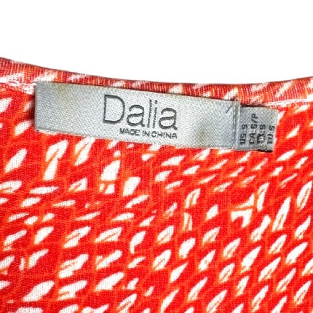 Dalia Women’s V-Neck Stretch Tunic Top Small Orange Red 3/4 Sleeve Summer - Picture 3 of 12